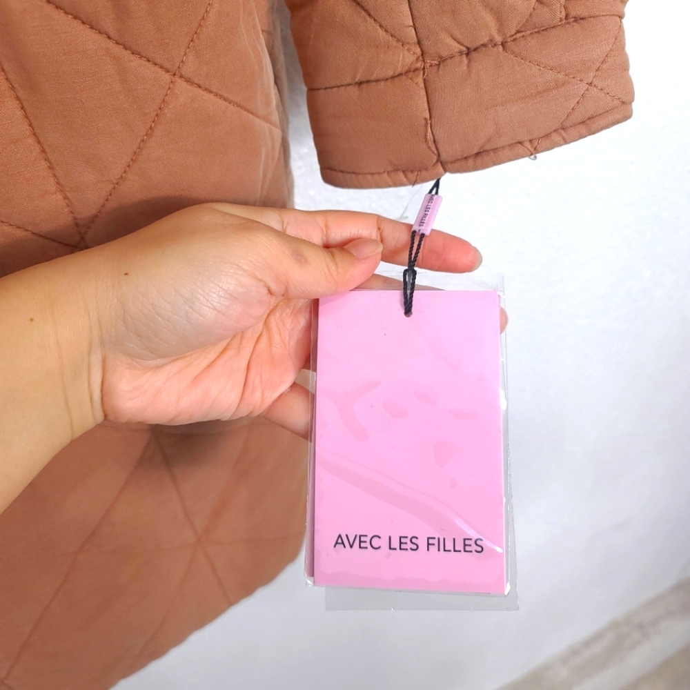AVEC LES FILLES Quilted Doubled Breasted Cozy Camel Tan Coat Jacket - Picture 8 of 16